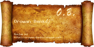 Orowan Benkő névjegykártya